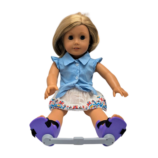 Purple 18-inch doll Clubfoot Brace