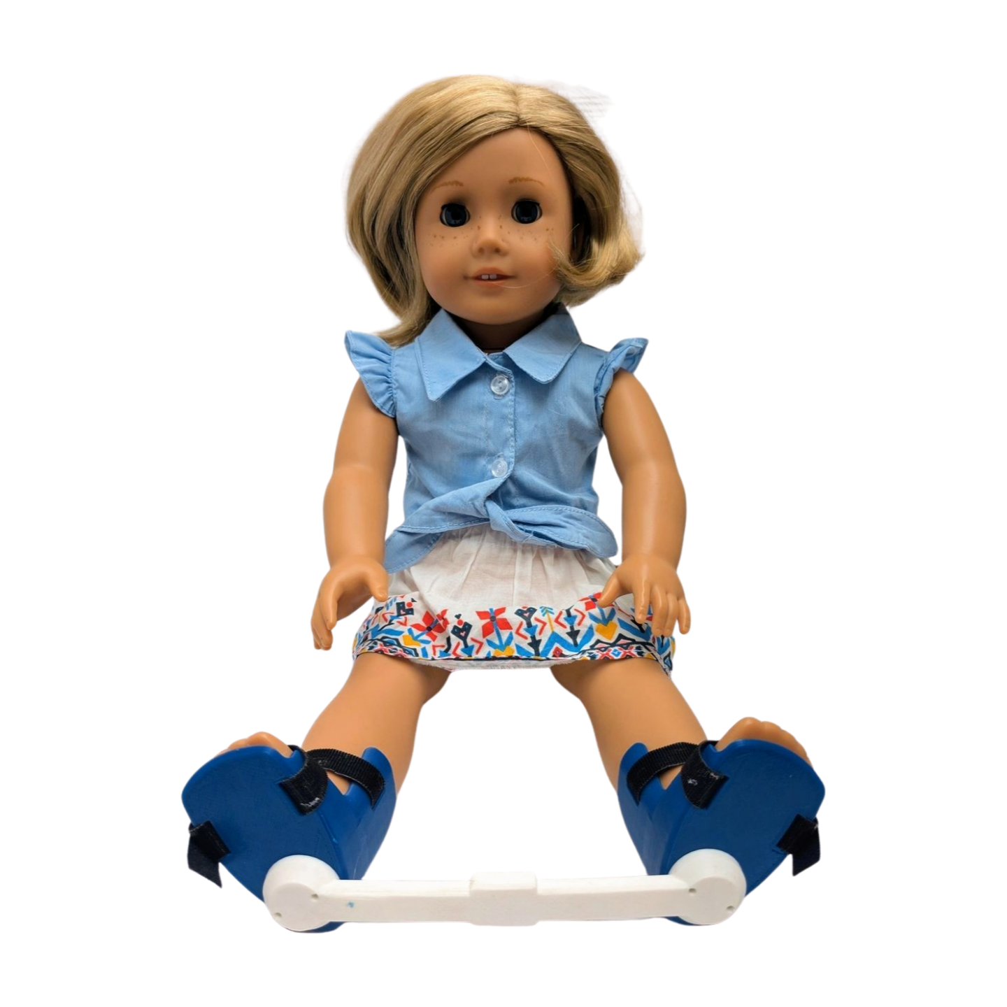 Blue 18-inch doll Clubfoot Brace