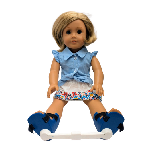 Blue 18-inch doll Clubfoot Brace