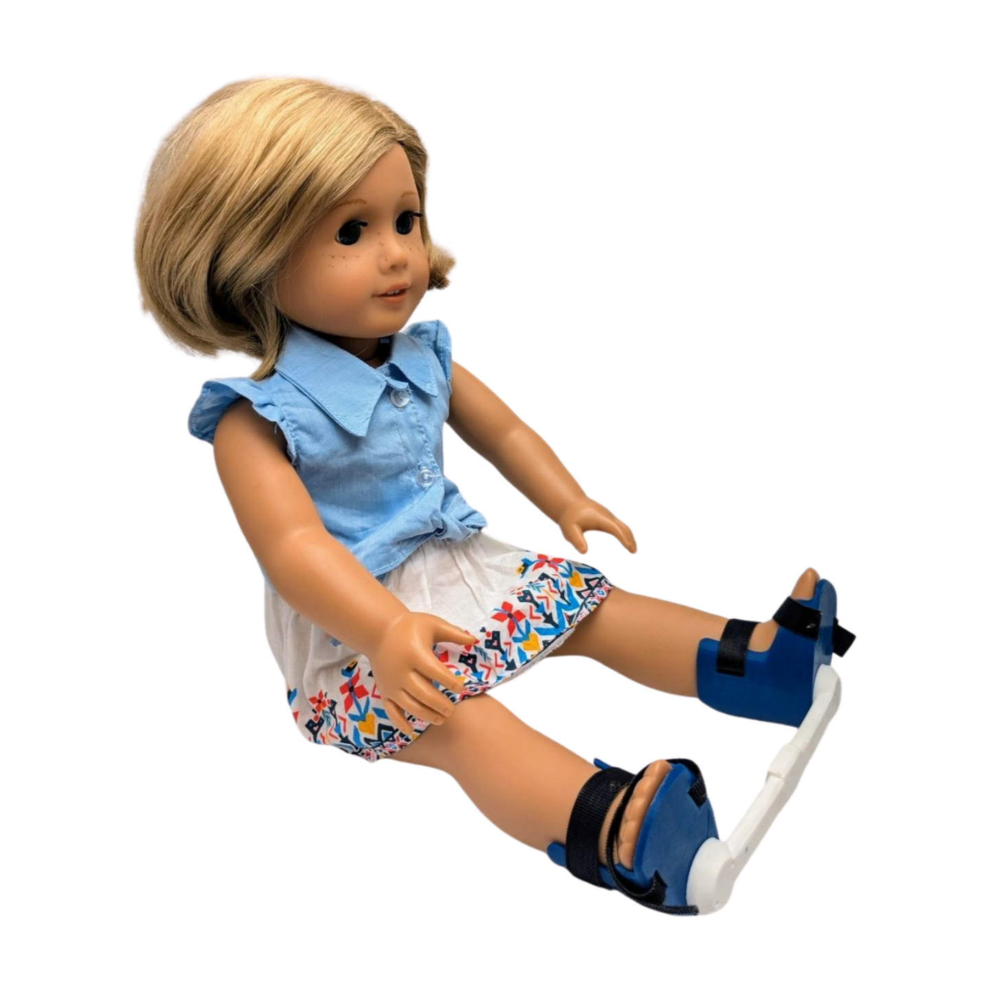 Blue 18-inch doll Clubfoot Brace