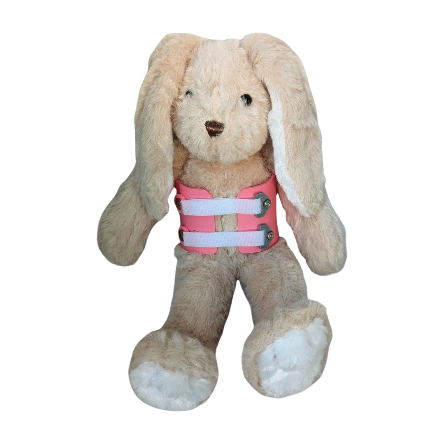 Stuffed Bunny with Pink Scoliosis Brace