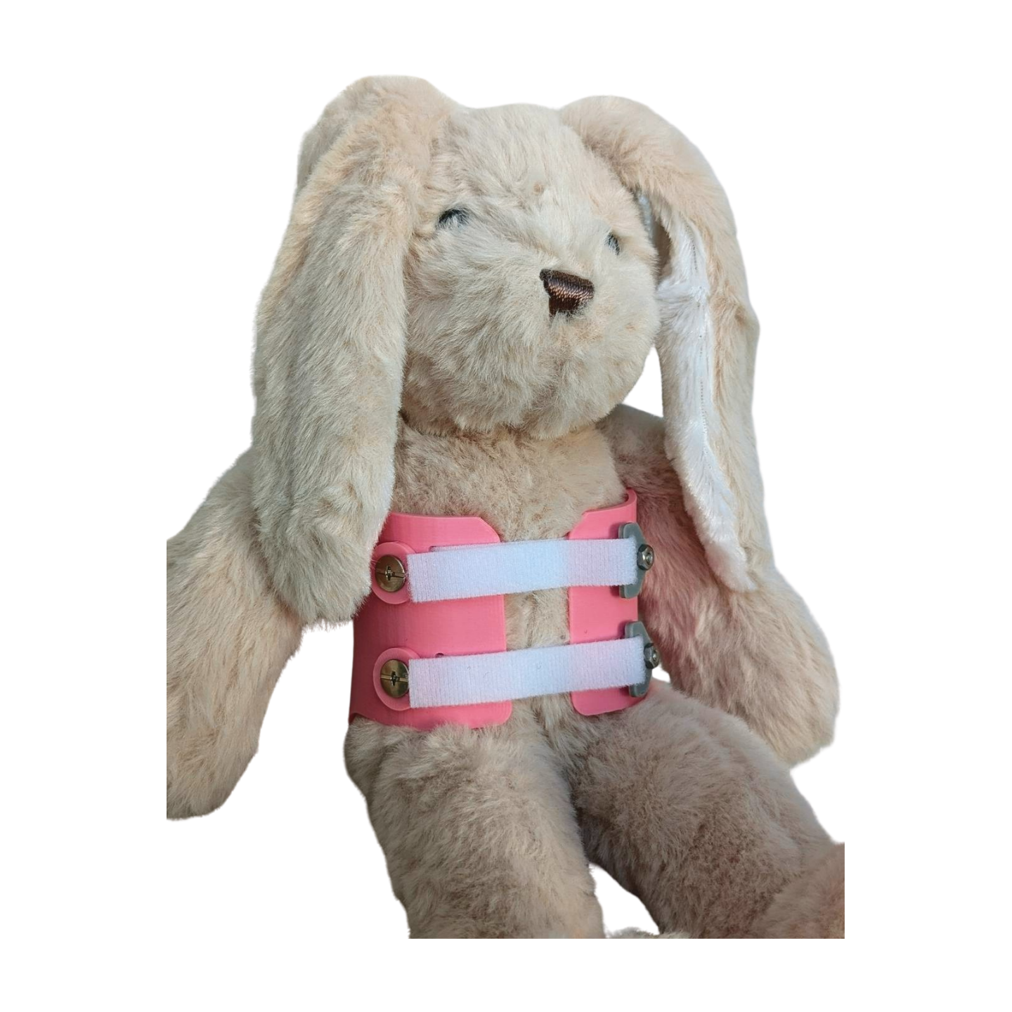 Stuffed Bunny with Pink Scoliosis Brace