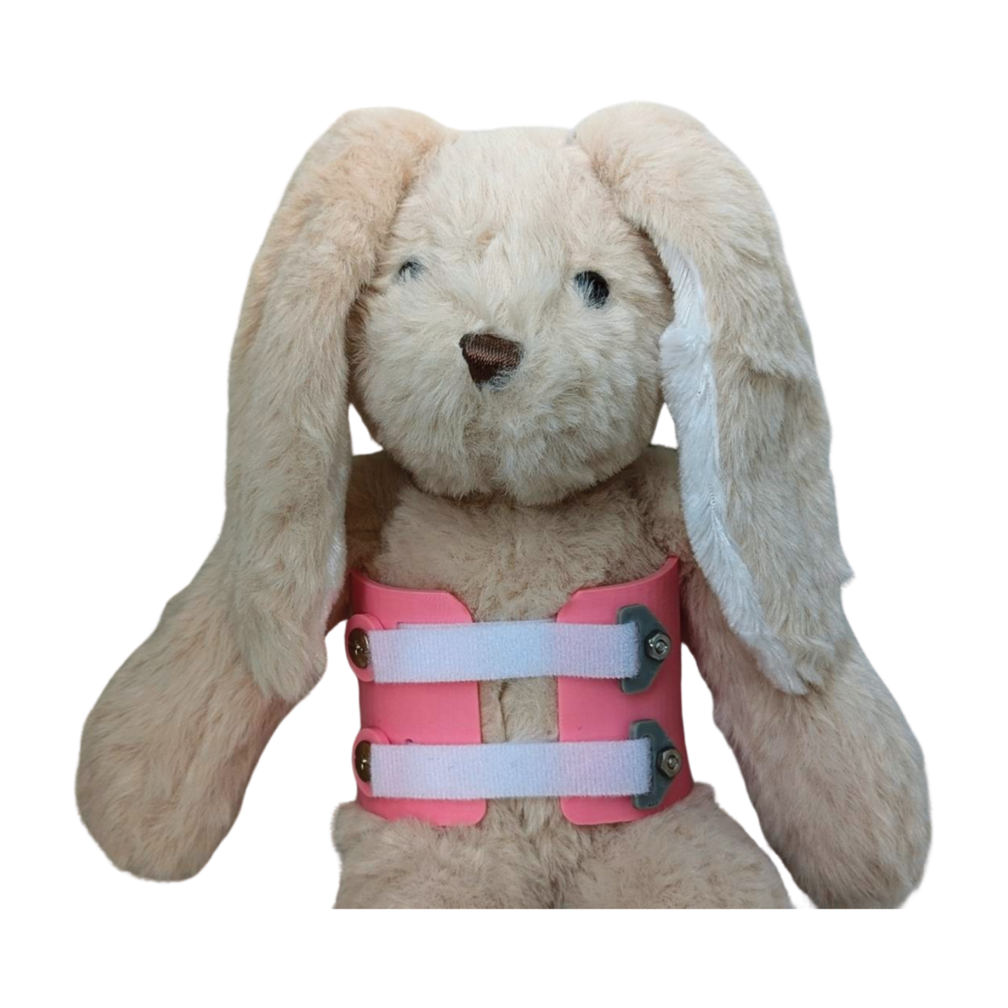 Stuffed Bunny with Pink Scoliosis Brace