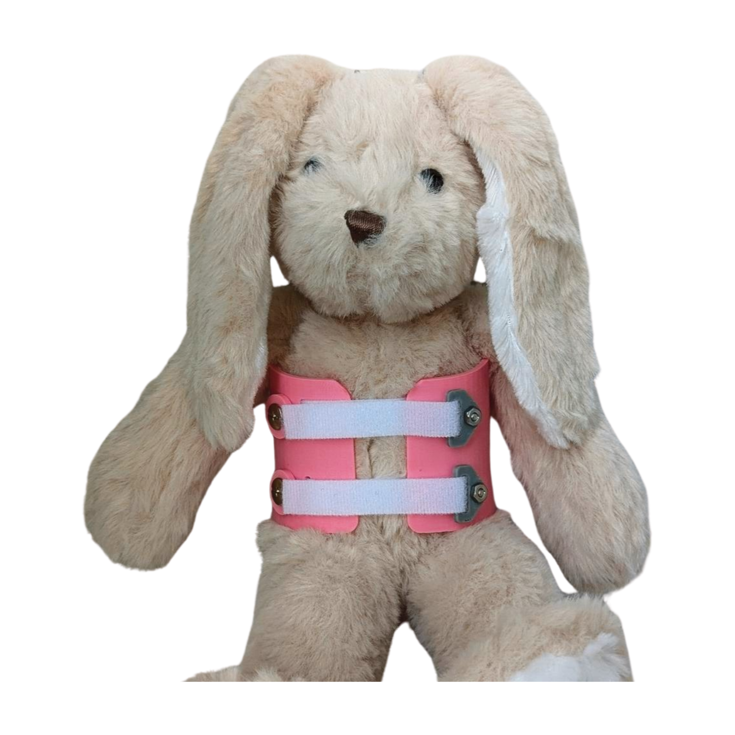 Stuffed Bunny with Pink Scoliosis Brace